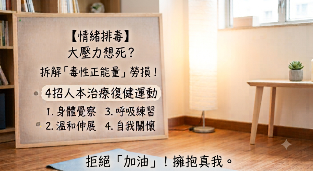 Sunjoy曦樂情緒排毒文章主圖：拆解大壓力與毒性正能量對心理的勞損，透過人本治療與減壓運動重拾身心自由。