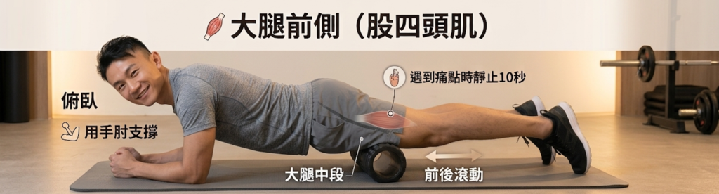 泡沫滾軸放鬆大腿股四頭肌示範