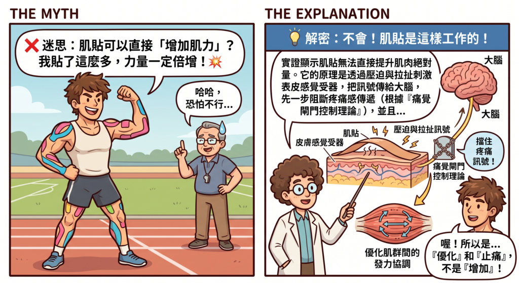 肌貼止痛原理圖解:刺激皮膚感覺受器阻斷疼痛訊號傳遞與痛覺閘門控制理論